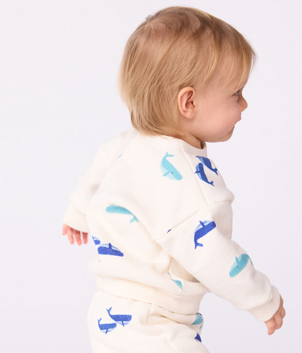 Ensemble sweatshirt et pantalon b&eacute;b&eacute; en coton imprim&eacute; baleine &eacute;cru/multicouleur