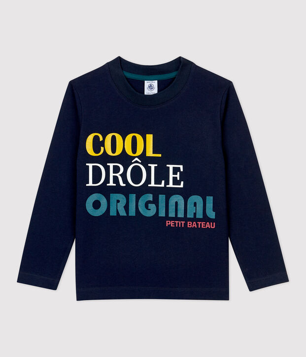 Tee-shirt manches longues en coton enfant gar&ccedil;on bleu marine