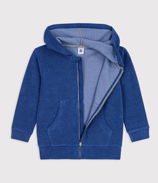 Sweatshirt zipp&eacute; enfant en coton bleu fonc&eacute;