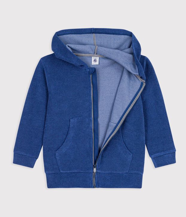Sweatshirt zipp&eacute; enfant en coton bleu fonc&eacute;