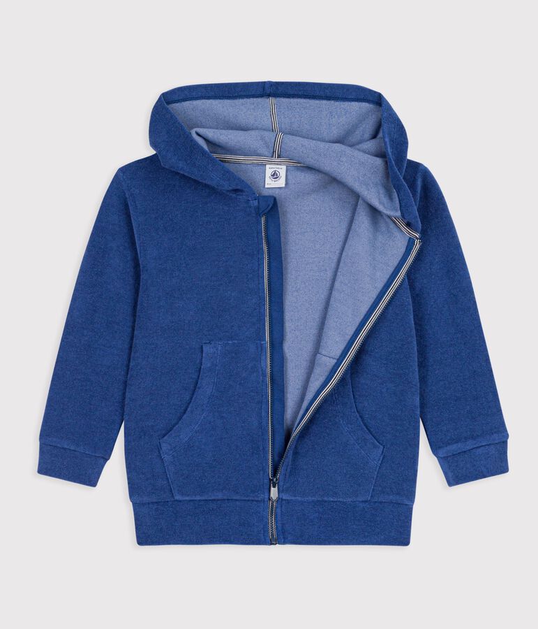 Sweatshirt zipp&eacute; enfant en coton bleu