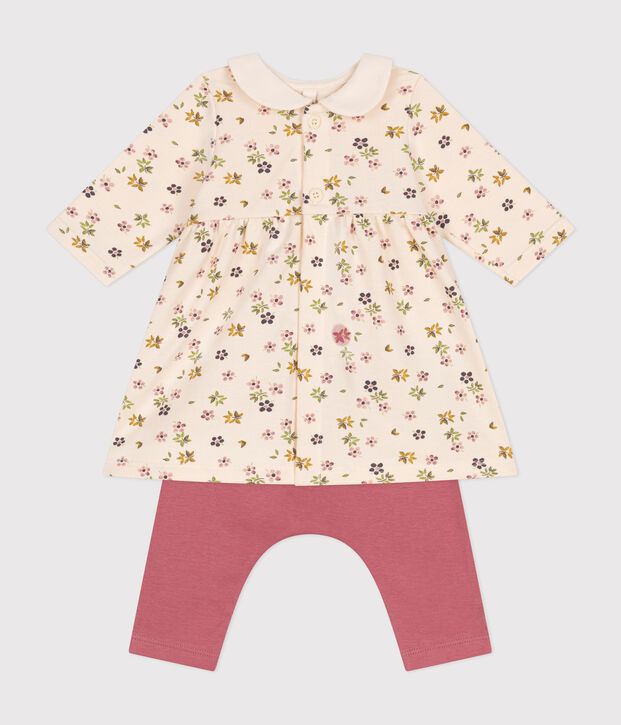 Katoenen jurk en legging voor baby's ecru/multicouleur