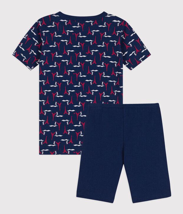 Pyjacourt ajust&eacute; en coton enfant bleu/multicouleur