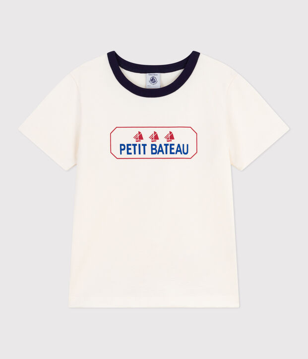 Tee-shirt enfant &agrave; manches courtes imprim&eacute; blanc cass&eacute;