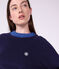 Pyjama femme en coton &eacute;ponge uni bleu marine