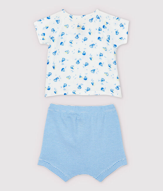 Ensemble 2 pièces bleu bébé en tissu couche et coton biologique blanc MARSHMALLOW/blanc MULTICO