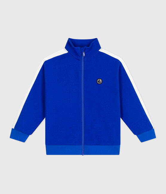 Effen katoenen sweatshirt met rits en opstaande kraag voor kinderen blauw PERSE