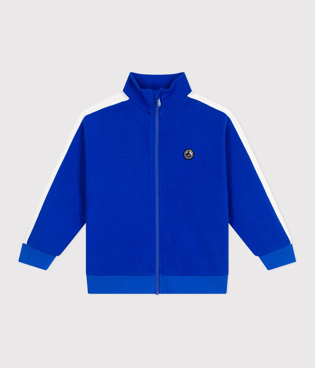 Sweatshirt zipp&eacute; col montant enfant en coton uni bleu vif