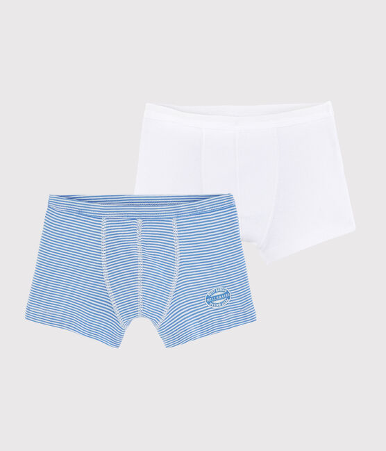 Set van 2 jongensboxershorts van ribstof met dunne, blauwe strepen variante 1