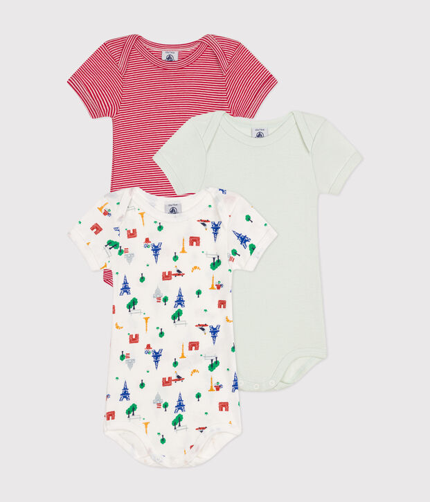 Lot de 3 bodies manches courtes Paris en coton b&eacute;b&eacute; multicouleur