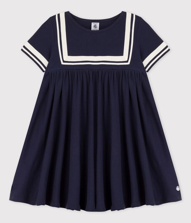 Robe manches courtes en coton bio enfant fille bleu marine