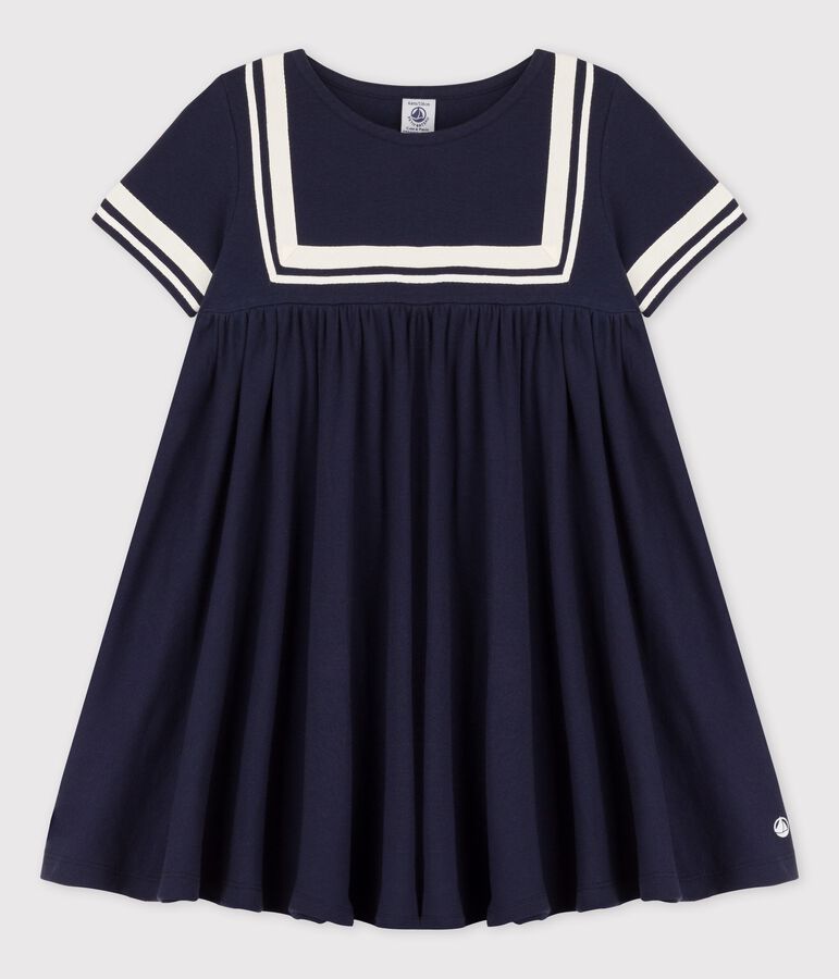 Robe manches courtes en coton bio enfant fille bleu