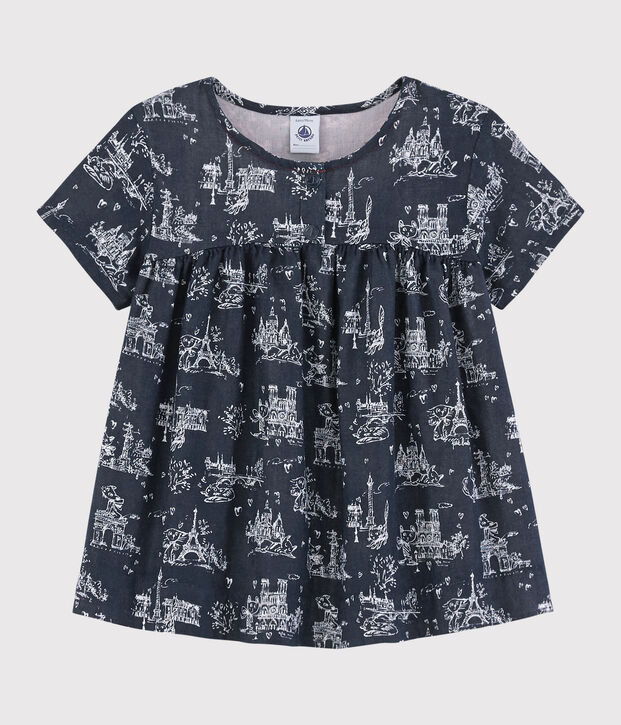 Blouse manches courtes en tubique enfant fille bleu/blanc