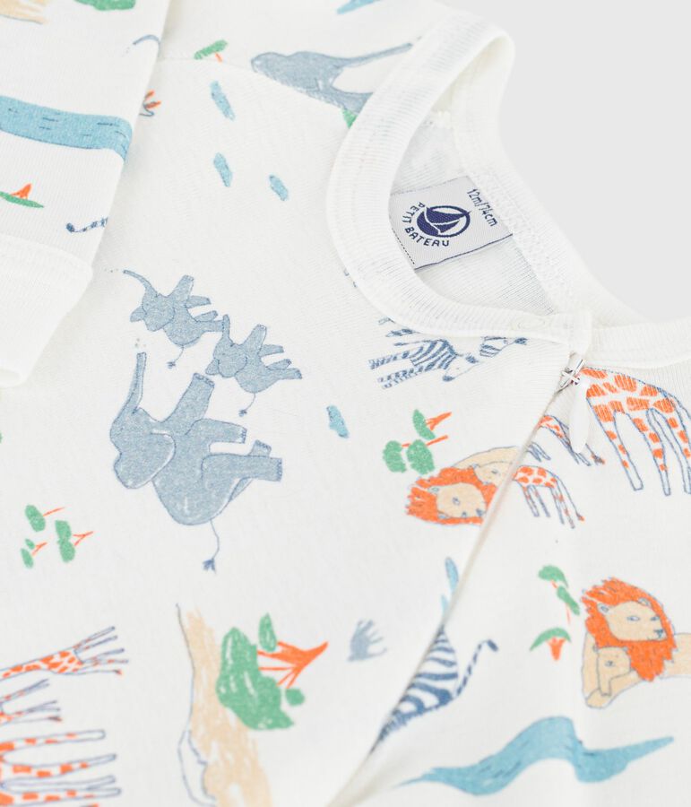 Pyjama b&eacute;b&eacute; en coton avec zip imprim&eacute; savane blanc/multicouleur