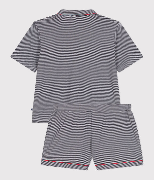 Gestreepte katoenen pyjama met knopen voor dames blauw/wit