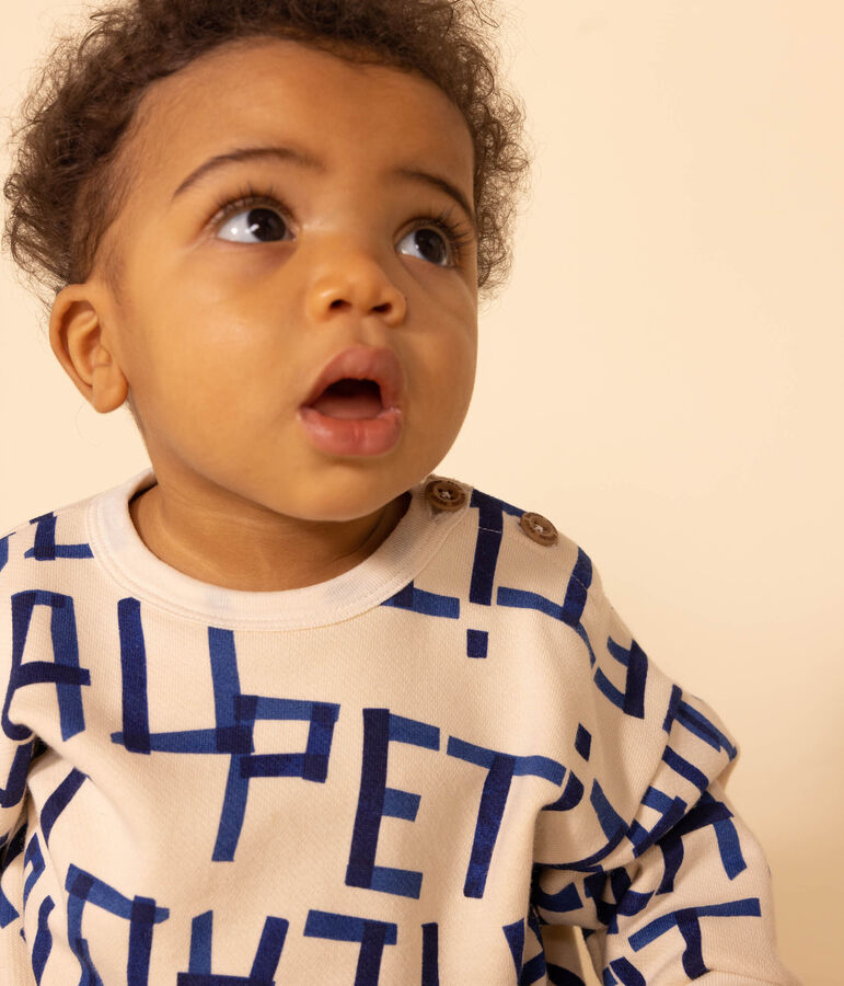 Sweatshirt in molton met print voor baby's. ecru/multicouleur
