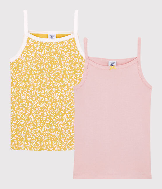 Set van 2 meisjesshirts met schouderbandjes en bloemenprint van biologisch katoen variante 1