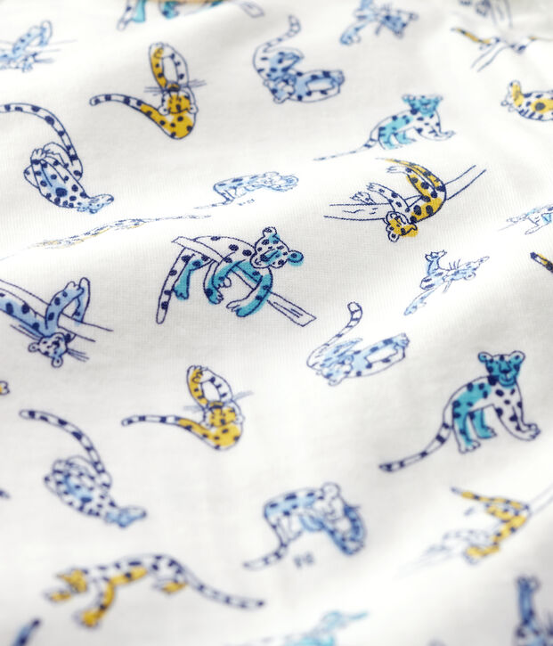 Katoenen slaappakje met panterprint wit/multicouleur
