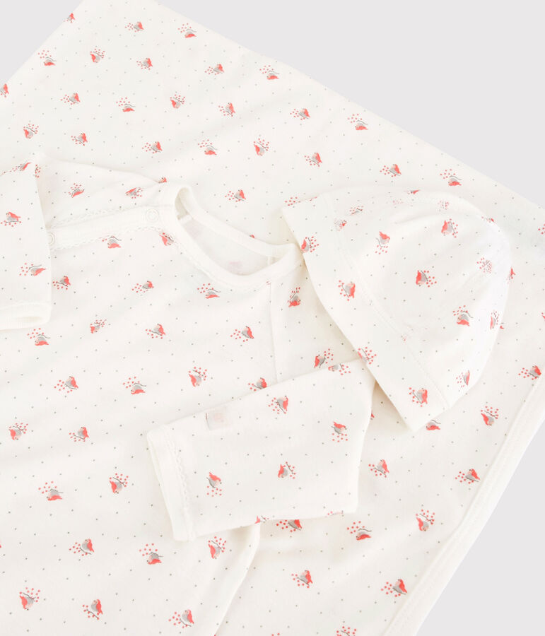 Coffret cadeau naissance petit oiseau b&eacute;b&eacute; en coton biologique multicouleur