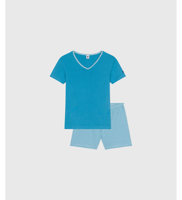 Pyjama short Femme en coton bleu/multicouleur