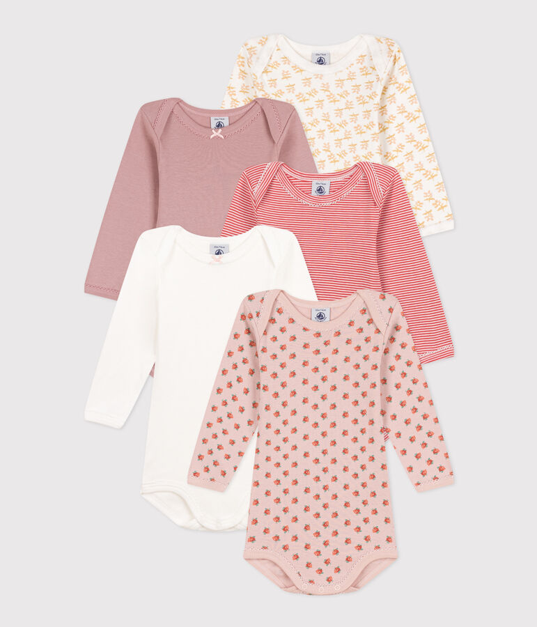 Lot de 5 bodies manches longues fleurs b&eacute;b&eacute; en coton multicouleur