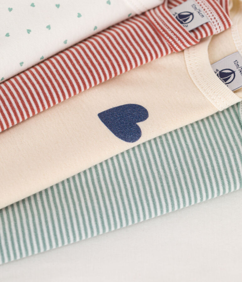 Set van 5 katoenen body's met lange mouwen en driekleurige hartjes voor baby's multicouleur