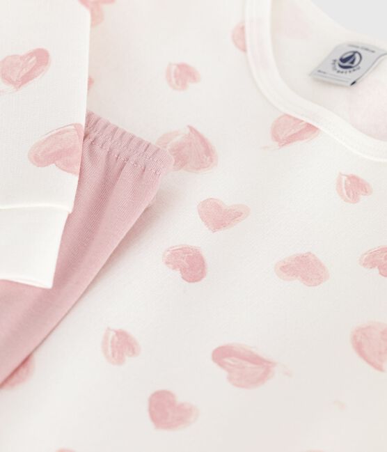 Chemise de nuit et legging enfant en molleton imprimé cœurs rose JOLI/blanc MULTICO