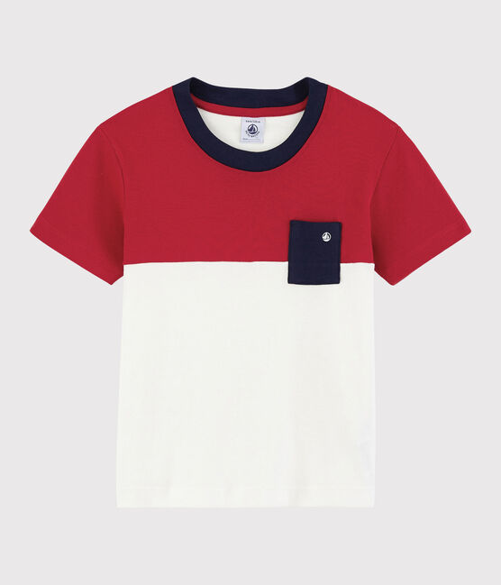 Katoenen T-shirt met korte mouwen voor jongens rood TERKUIT/wit MARSHMALLOW