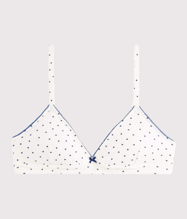 Soutien-gorge padd&eacute; mini c&oelig;urs fille blanc/bleu