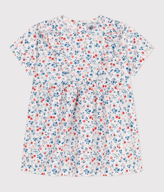 Katoenen babyjrukje met korte mouwen en bloemenprint wit MARSHMALLOW/wit MULTICO