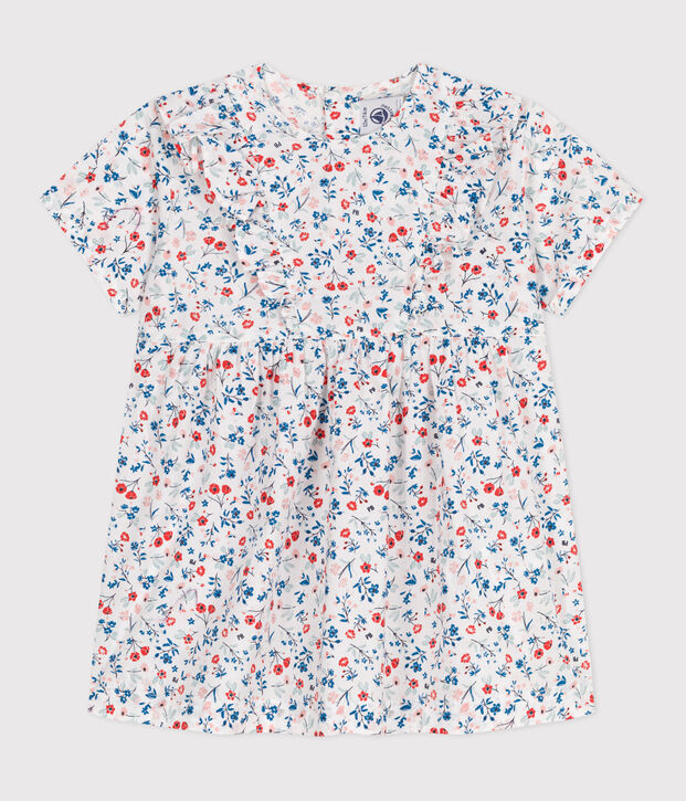 Katoenen babyjrukje met korte mouwen en bloemenprint wit/multicouleur