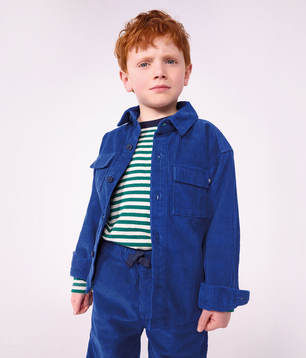 Effen fluwelen kinderhemd blauw