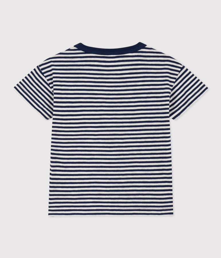 Tee-shirt ray&eacute; en coton enfant gar&ccedil;on bleu/blanc