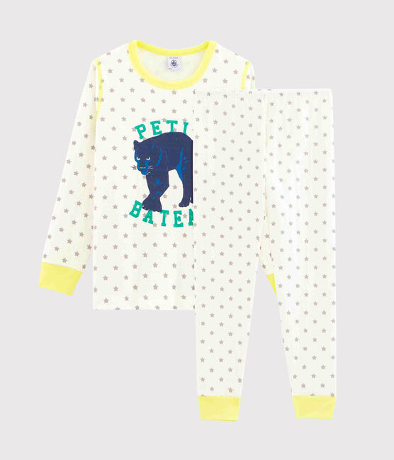 Pyjama petit garçon en tubique blanc MARSHMALLOW/gris GRIS