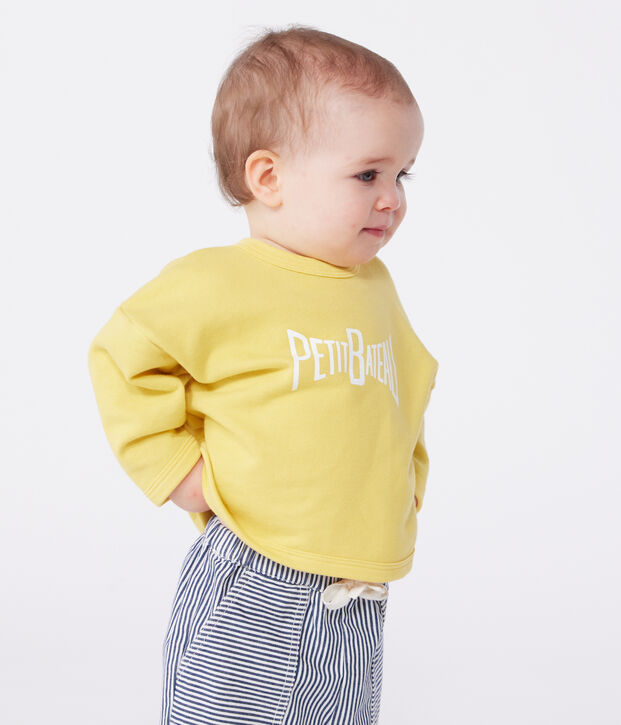 Effen katoenen babysweater geel