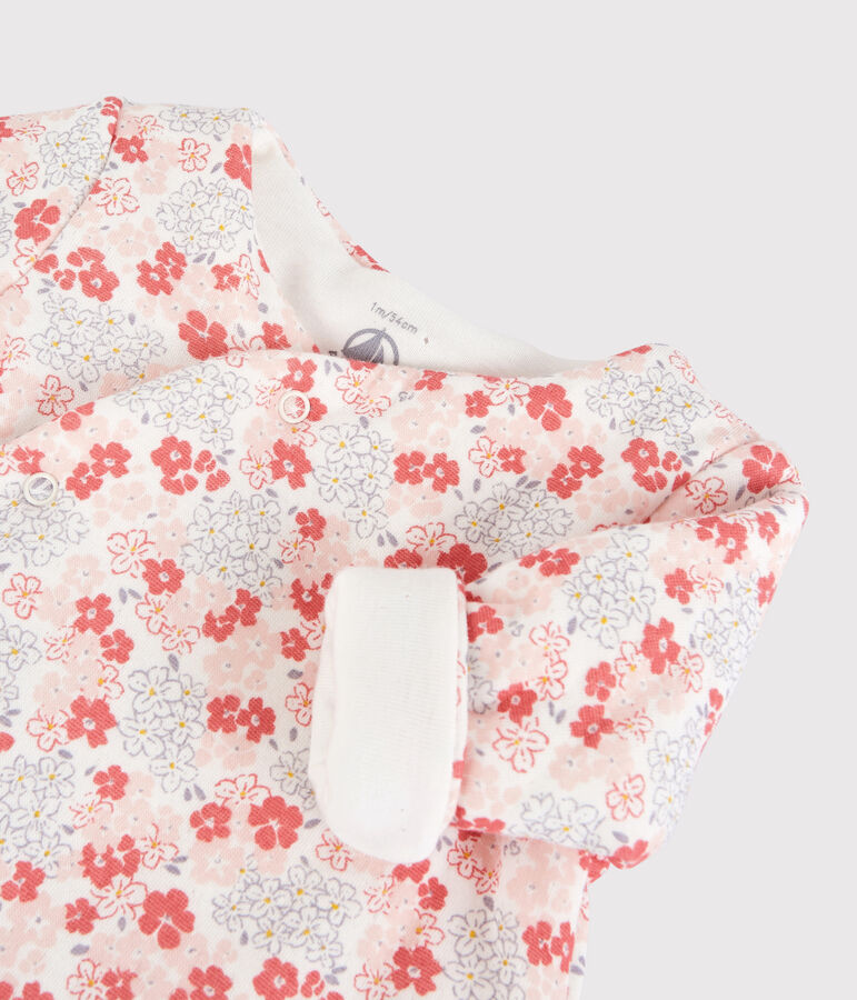 Lange gebloemde babyoverall van doorgestikt tubic biologisch katoen wit/multicouleur