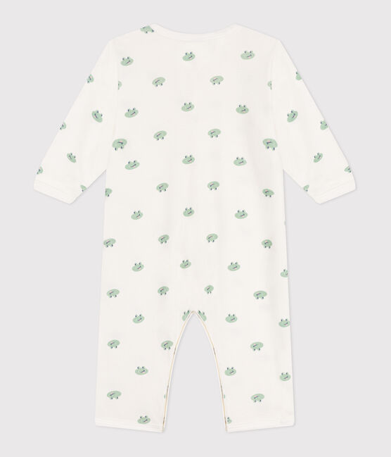 Katoenen babypyjama zonder voetjes met kikkerprint wit MARSHMALLOW/wit MULTICO