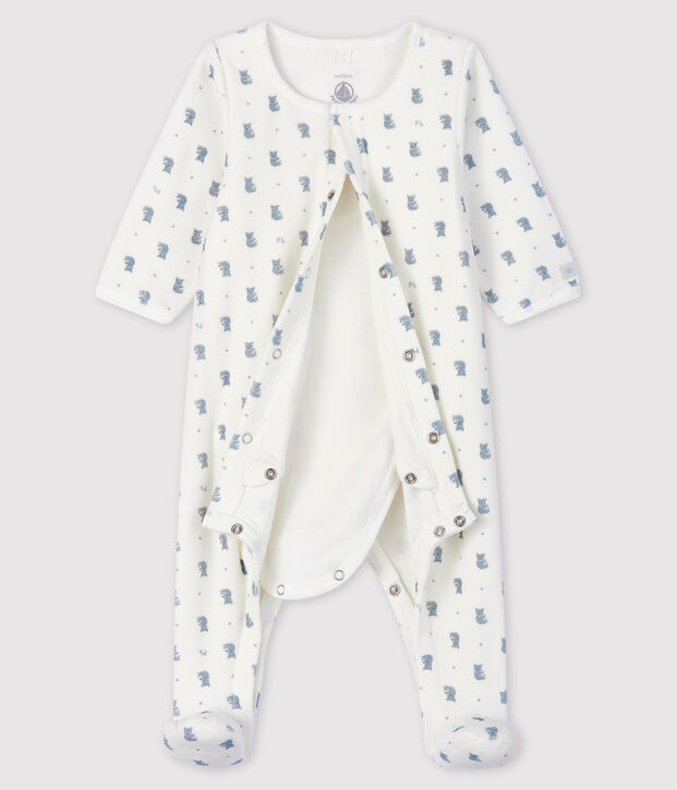 Fluwelen bodyjama met koala-print voor babyjongens wit/multicouleur