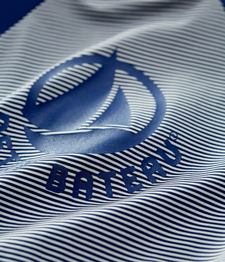 Combinaison anti-UV en mati&egrave;re recyl&eacute;e b&eacute;b&eacute; bleu/blanc