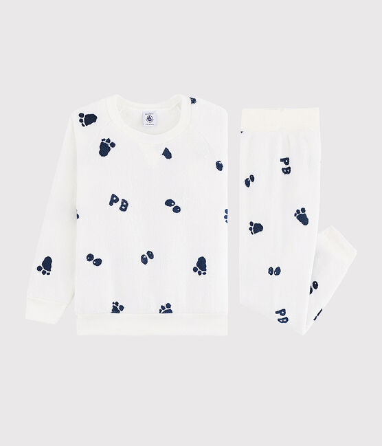 Pyjama petit garçon en polaire blanc MARSHMALLOW/bleu MEDIEVAL CN