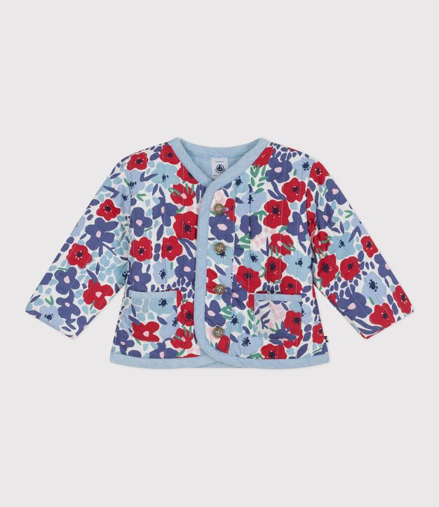 Katoenen babyjasje met tinneroy-streepje en bloemenprint wit/multicouleur