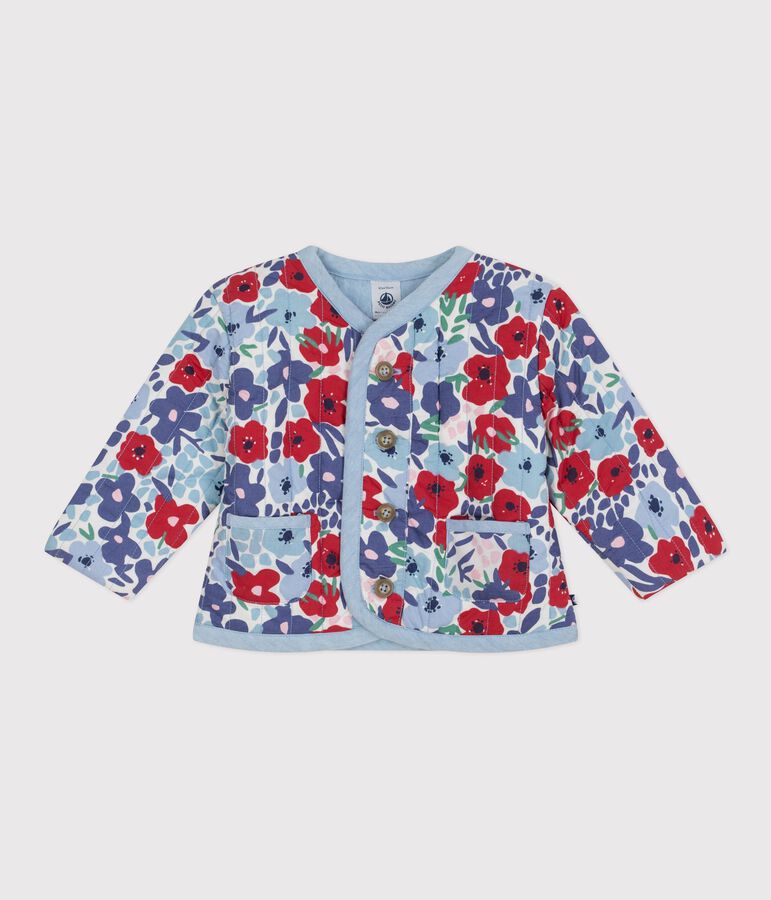Veste b&eacute;b&eacute; en coton matelass&eacute;e, imprim&eacute;e fleurs blanc/multicouleur
