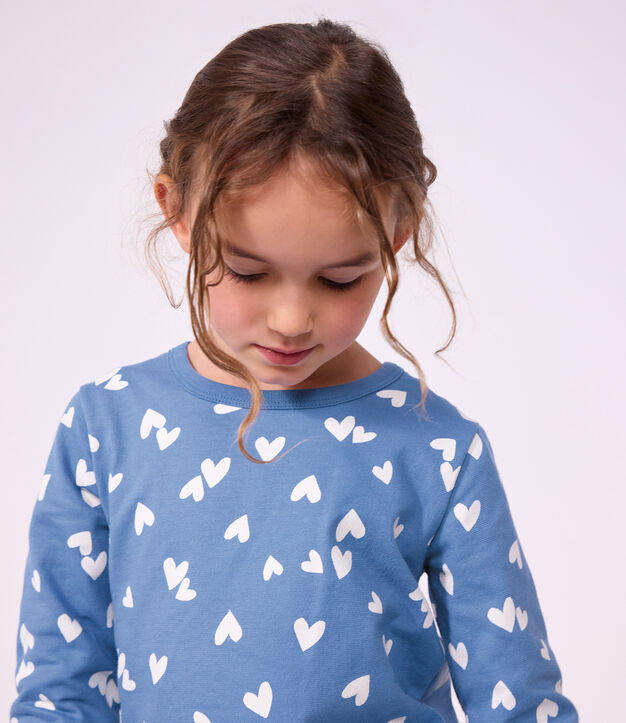 Kinderpyjama van fleece met hartjesprint blauw/wit