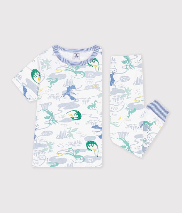 Katoenen kinderpyjama met korte mouwen en lange pijpen met print wit/multicouleur
