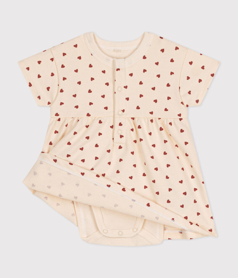 Robe en molleton l&eacute;ger avec body b&eacute;b&eacute; &eacute;cru/marron