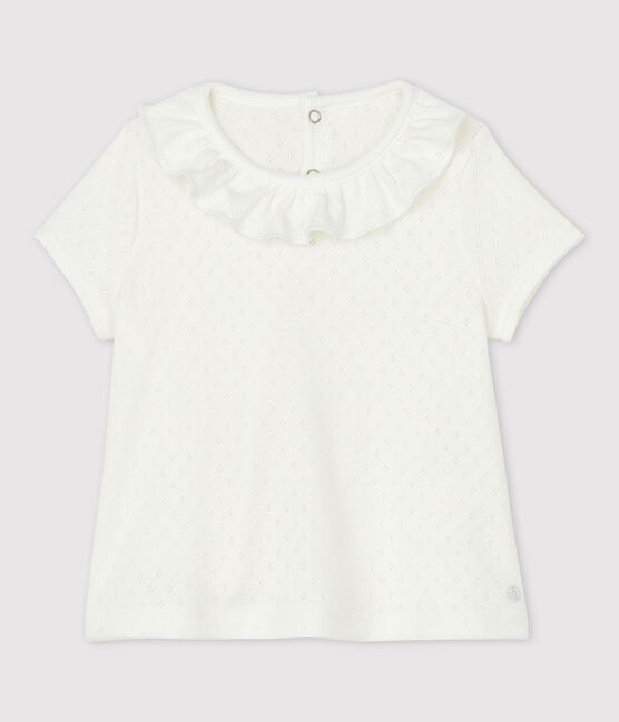 Blouse ajourée manches courtes en coton bébé fille blanc MARSHMALLOW