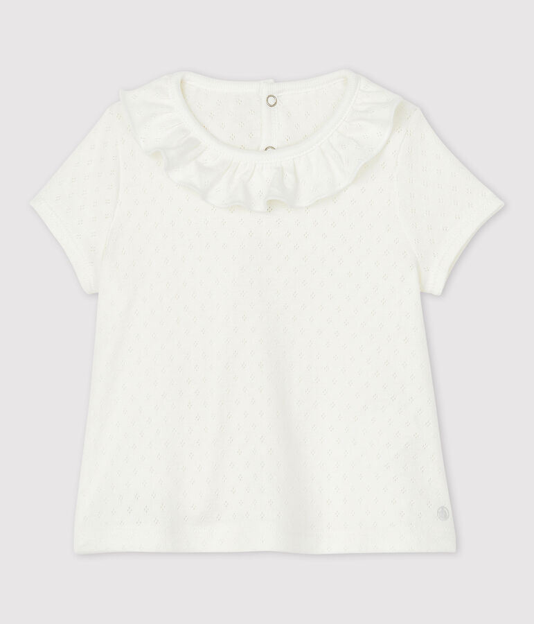 Ajour katoenen blouse met korte mouwen voor babymeisjes wit MARSHMALLOW