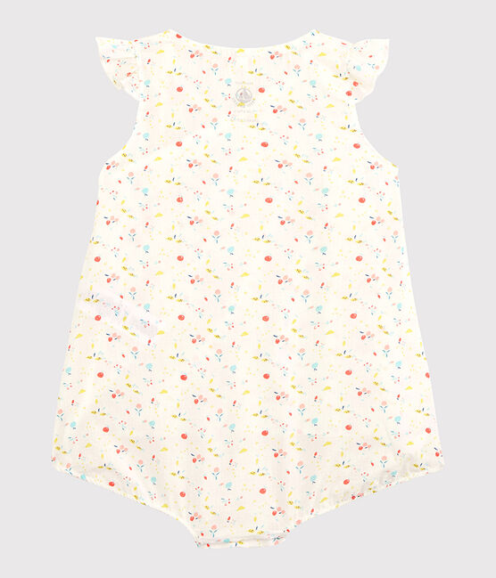 Combicourt fleuri bébé fille en tubique chaine et trame en coton biologique blanc MARSHMALLOW/blanc MULTICO