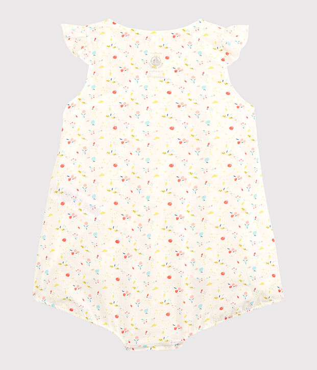Gebloemde jumpsuit voor babymeisjes van schering en inslag tubic van biologisch katoen wit/multicouleur