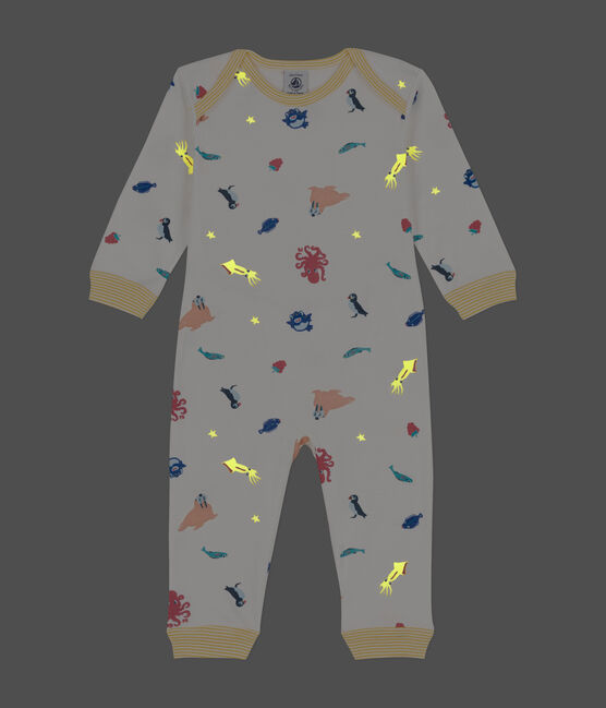 Pyjama zonder drukknopen en zonder voetjes met zeedierenprint in katoen wit MARSHMALLOW/wit MULTICO